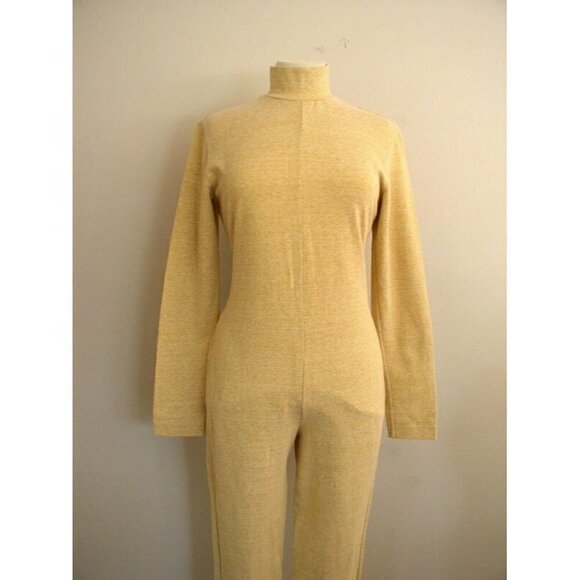 Vintage 90s Ashley Brooke Champagne Gold Mock Neck Catsuit M/L - Picture 3 of 12